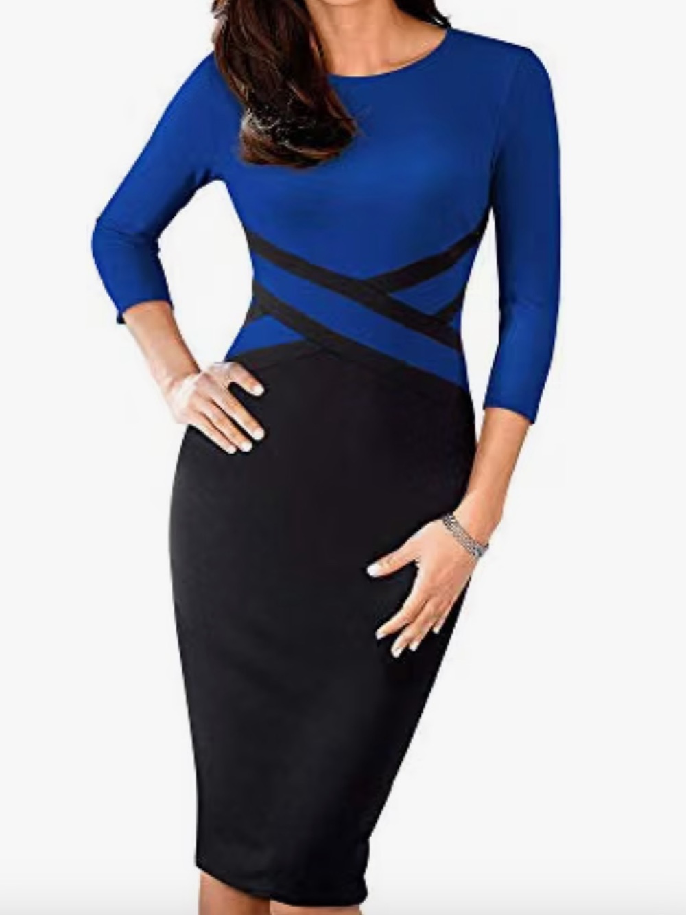 HOMEYEE Women's 3/4 Sleeve Colorblock Sheath Pencil, Size S (4)